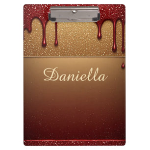 Red Dripping Paint Over Gold Glitter Background Clipboard