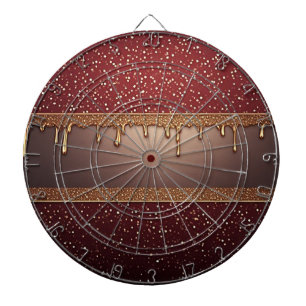 Red Dripping Paint Over Gold Glitter Background Dartboard