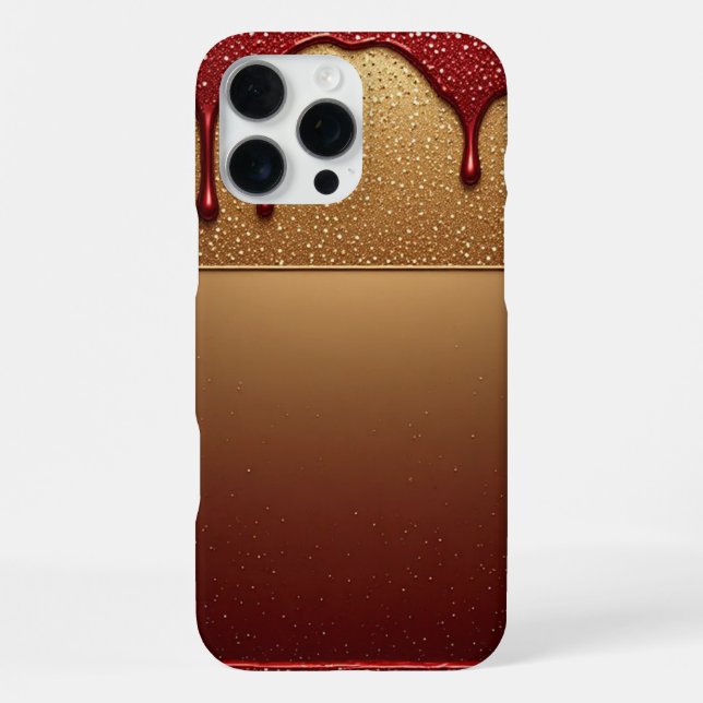 Red Dripping Paint Over Gold Glitter Background iPhone Case (Back)
