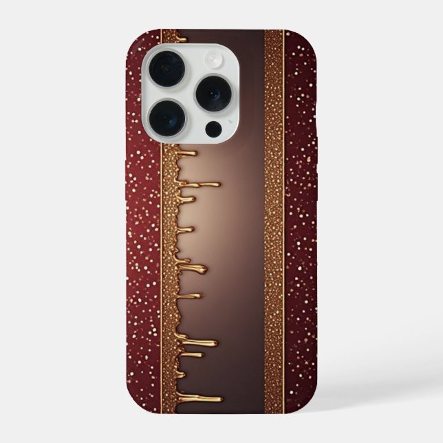 Red Dripping Paint Over Gold Glitter Background iPhone Case (Back)