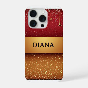 Red Dripping Paint Over Gold Glitter Background iPhone 15 Pro Case