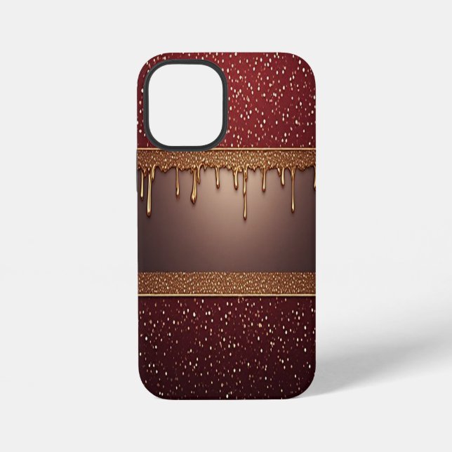 Red Dripping Paint Over Gold Glitter Background iPhone Case (Back)