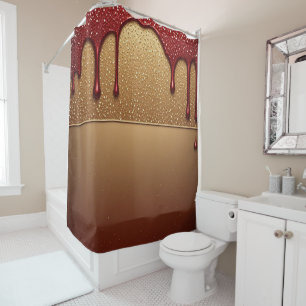Red Dripping Paint Over Gold Glitter Background Shower Curtain