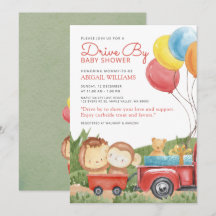Red Drive-By Woodland Animals Truck Baby Shower