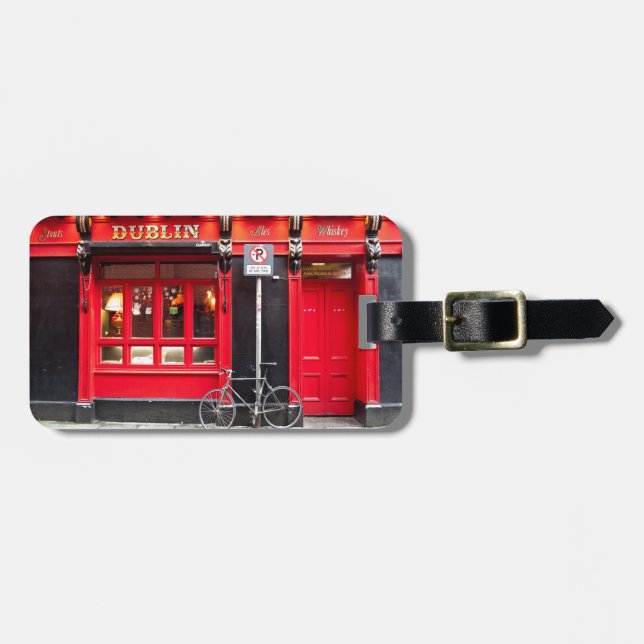 Red Dublin Pub Luggage Tag (Front Horizontal)