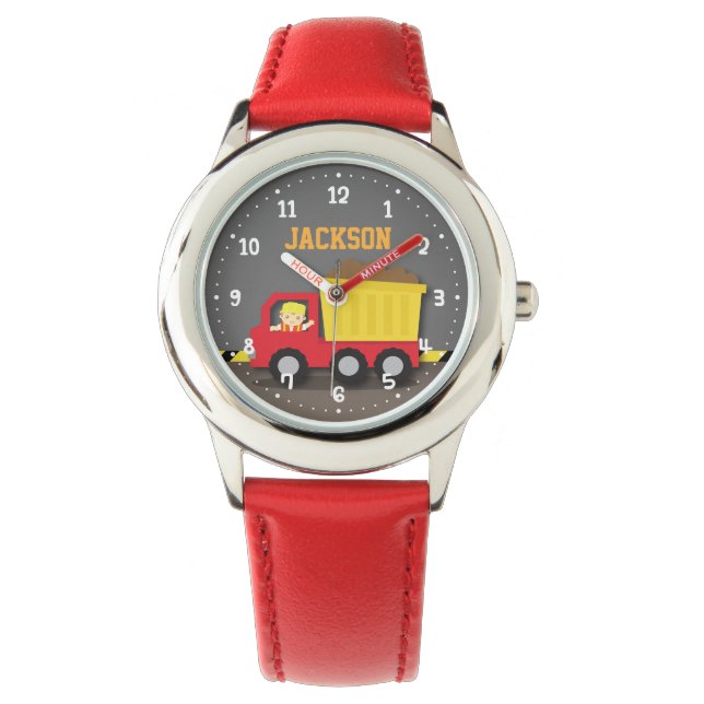 Red Dump Truck Construction Boy Personalised Watch (Front)
