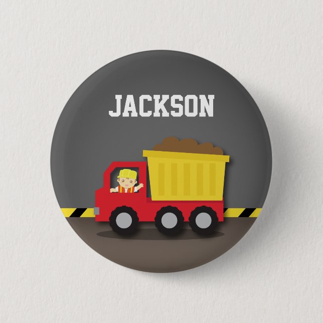 Red Dump Truck Construction Builder Boy 6 Cm Round Badge (Front)