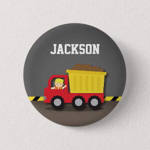 Red Dump Truck Construction Builder Boy 6 Cm Round Badge