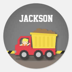 Red Dump Truck Construction Builder Boy Classic Round Sticker