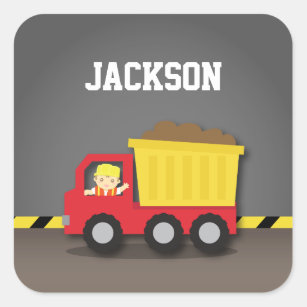 Red Dump Truck Construction Builder Boy Square Sticker