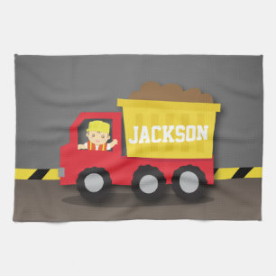 Red Dump Truck Construction Builder Boy Tea Towel