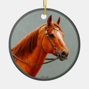Red Dun Chestnut Sorrel Western Quarter Horse Ceramic Tree Decoration
