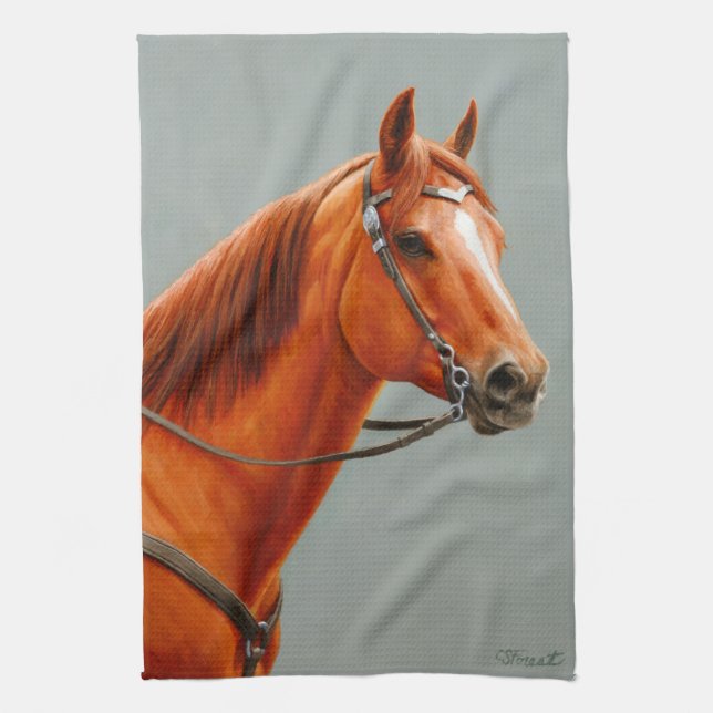 Red Dun Chestnut Sorrel Western Quarter Horse Tea Towel (Vertical)