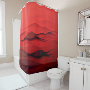 Red Dunes – Minimalist Abstract Waves Art Shower Curtain