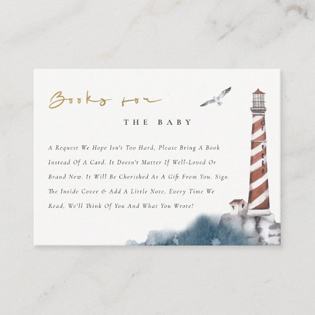 Red Dusky Blue Lighthouse Books For Baby Shower  Enclosure Card (Front)