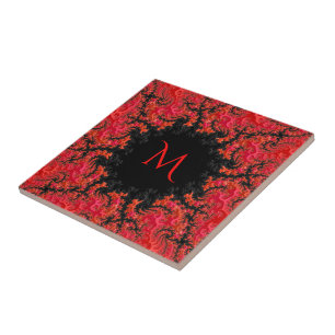 Red Dwarf Dynasty Fancy Fractal Abstract Monogram Ceramic Tile