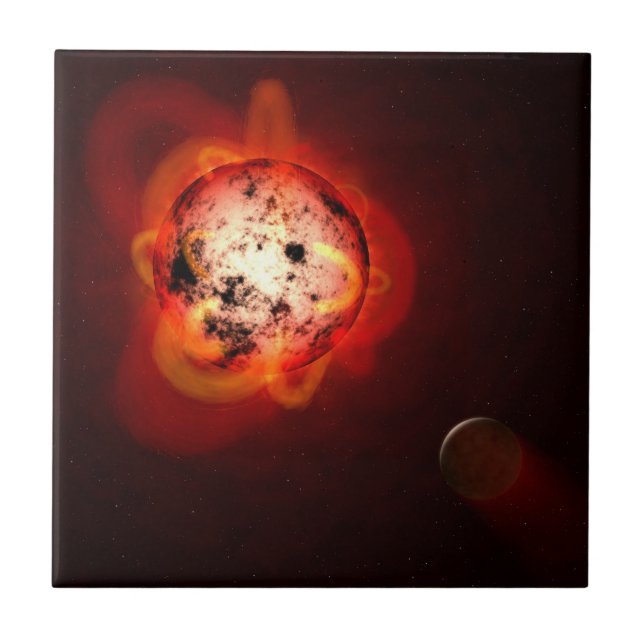 Red Dwarf Star Orbited By A Hypothetical Exoplanet Ceramic Tile (Front)