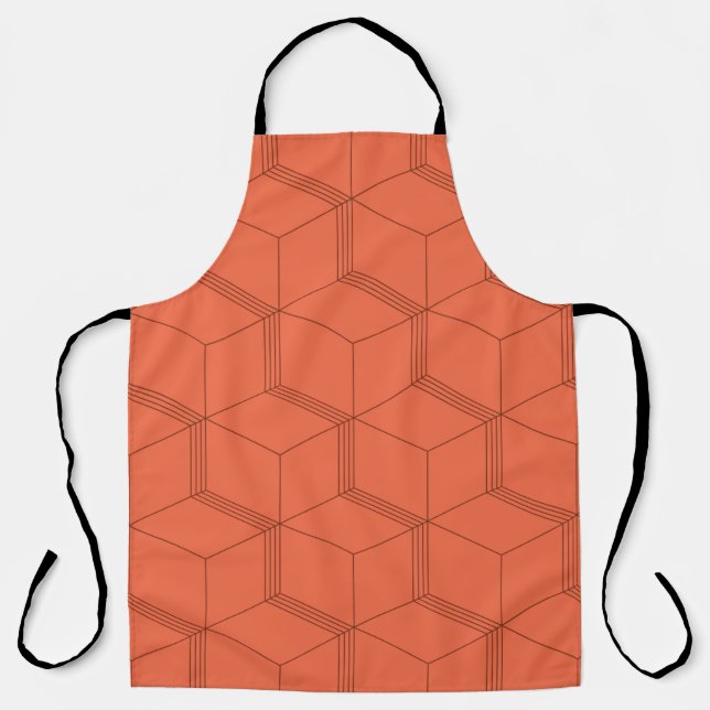 Red, dynamic, retro, cool trendy cube line pattern apron (Front)