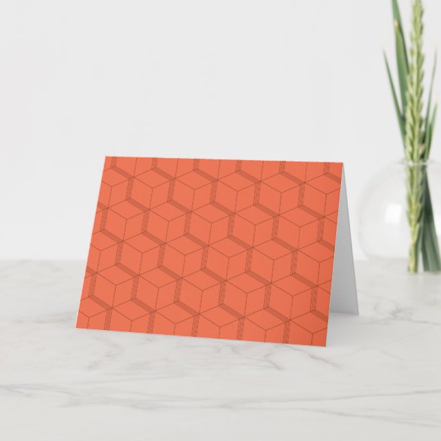 Red, dynamic, retro, cool trendy cube line pattern card (Front)