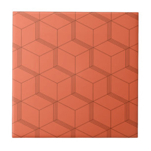 Red, dynamic, retro, cool trendy cube line pattern ceramic tile