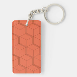 Red, dynamic, retro, cool trendy cube line pattern key ring