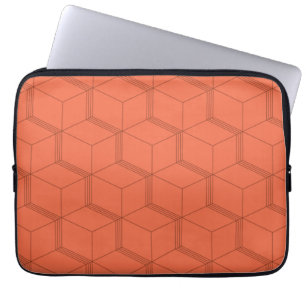 Red, dynamic, retro, cool trendy cube line pattern laptop sleeve
