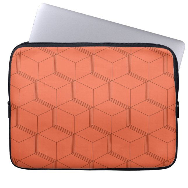 Red, dynamic, retro, cool trendy cube line pattern laptop sleeve (Front)