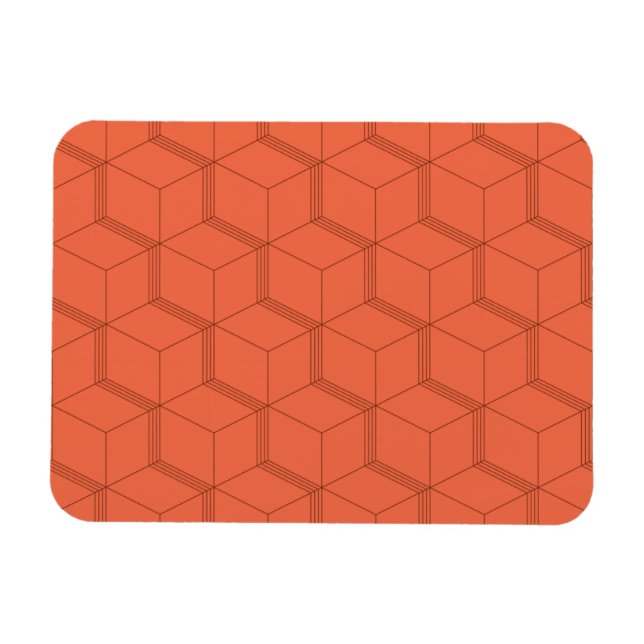 Red, dynamic, retro, cool trendy cube line pattern magnet (Horizontal)