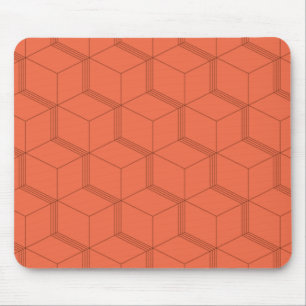 Red, dynamic, retro, cool trendy cube line pattern mouse pad