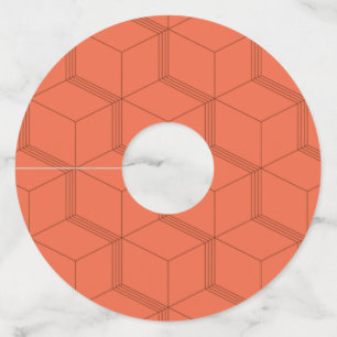 Red, dynamic, retro, cool trendy cube line pattern wine glass tag