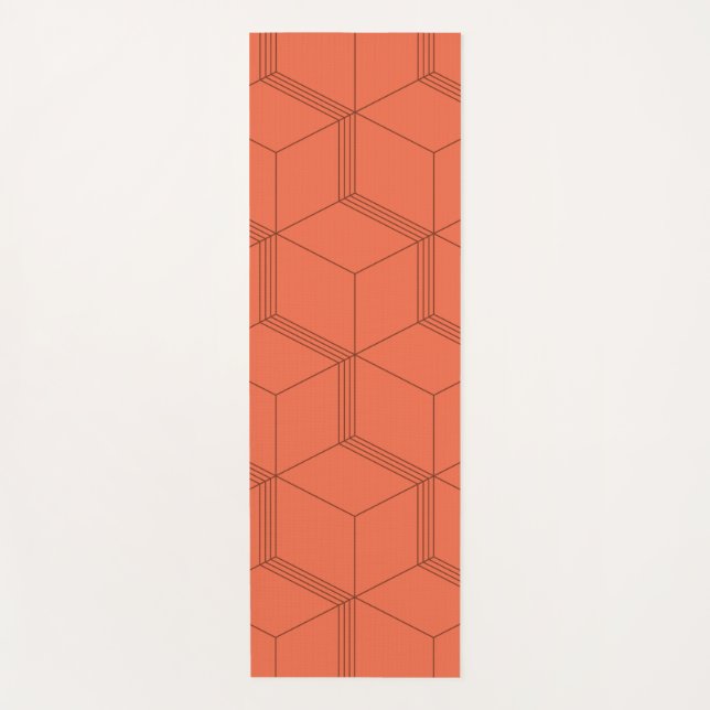 Red, dynamic, retro, cool trendy cube line pattern yoga mat (Front)