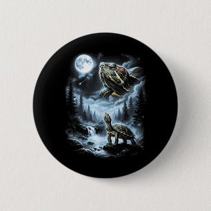 Red Eared Slider Turtle Howling At Moon 90s Retro 6 Cm Round Badge