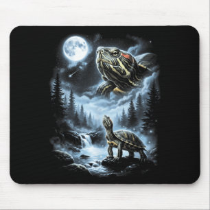 Red Eared Slider Turtle Howling At Moon 90s Retro Mouse Pad