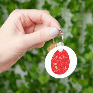 Red Easter Egg with Birds Pattern Key Ring