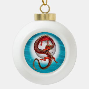 Red Eastern Dragon - Mythical Fantasy Creature Ceramic Ball Christmas Ornament