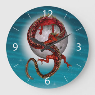 Red Eastern Dragon - Mythical Fantasy Creature Large Clock