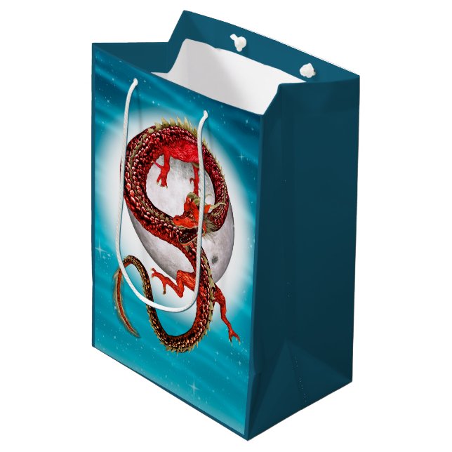 Red Eastern Dragon - Mythical Fantasy Creature Medium Gift Bag (Front Angled)