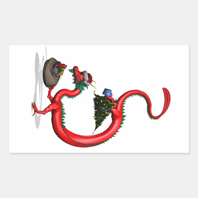 Red Eastern Dragon Rectangular Sticker (Front)