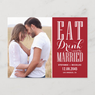 Red Eat, Drink and Be Married Save the Date Announcement Postcard