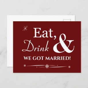 Red Eat Drink We Got Married Retro Elopement Postcard
