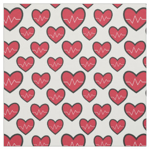 Red ECG Hearts Medical Pattern Fabric