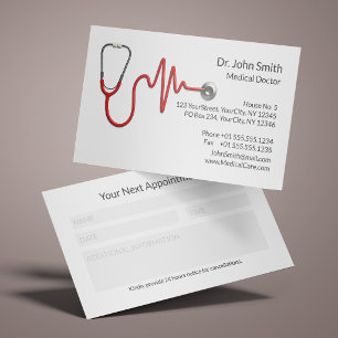 Red ECG Wave Stethoscope EKG Line Medical Appointment Card