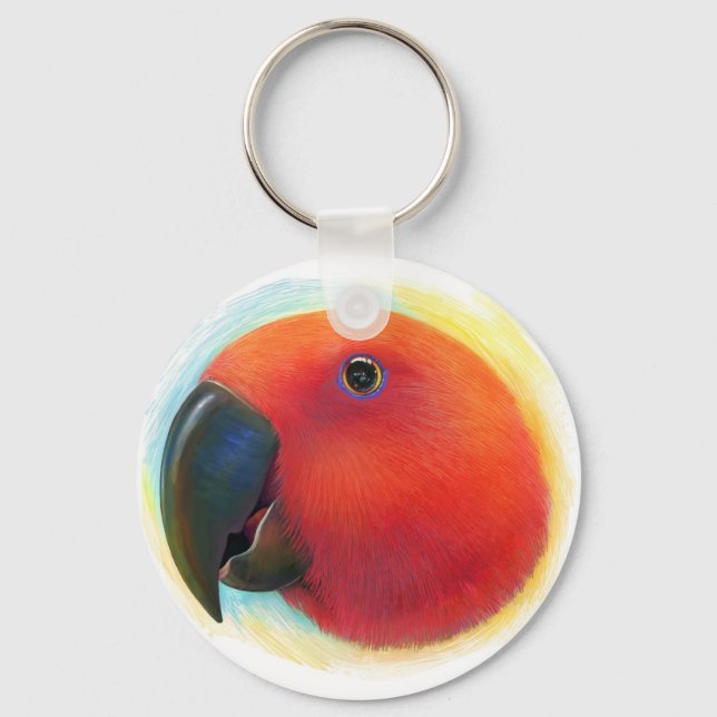 Red eclectus parrot realistic painting key ring (Front)