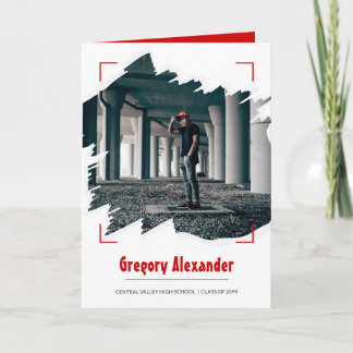 Red Edgy Abstract Brushstroke Photo Graduation Invitation