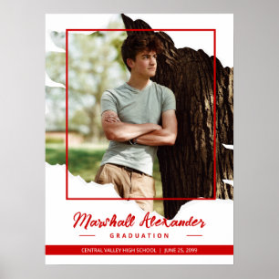 Red Edgy Abstract Torn Photo Graduation Poster