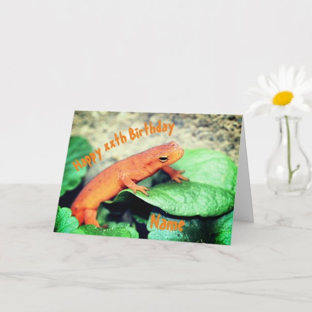 Red Eft Salamander Personalised Birthday  Card (Small Plant)