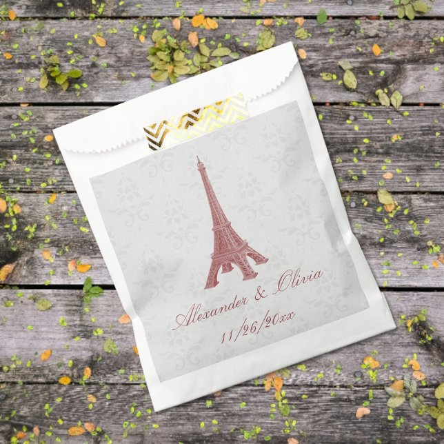 Red Eiffel Tower Damask Wedding Favour Bag (Red Eiffel Tower Damask Wedding Favor Bags)