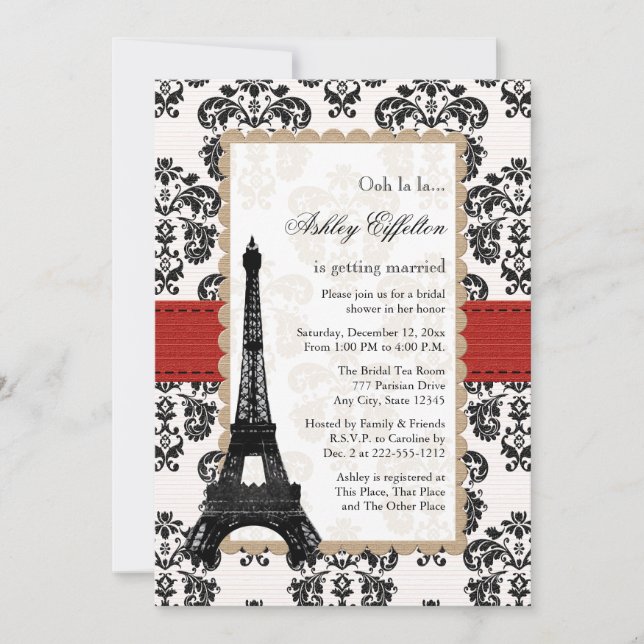 Red Eiffel Tower Parisian Bridal Shower Invitation (Front)