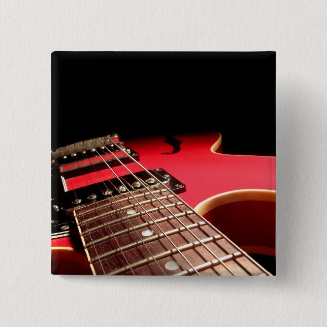 Red Electric Guitar 15 Cm Square Badge (Front)