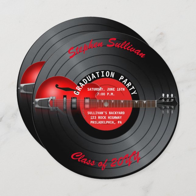 Red Electric Guitar Graduation Party Invitation (Front/Back)